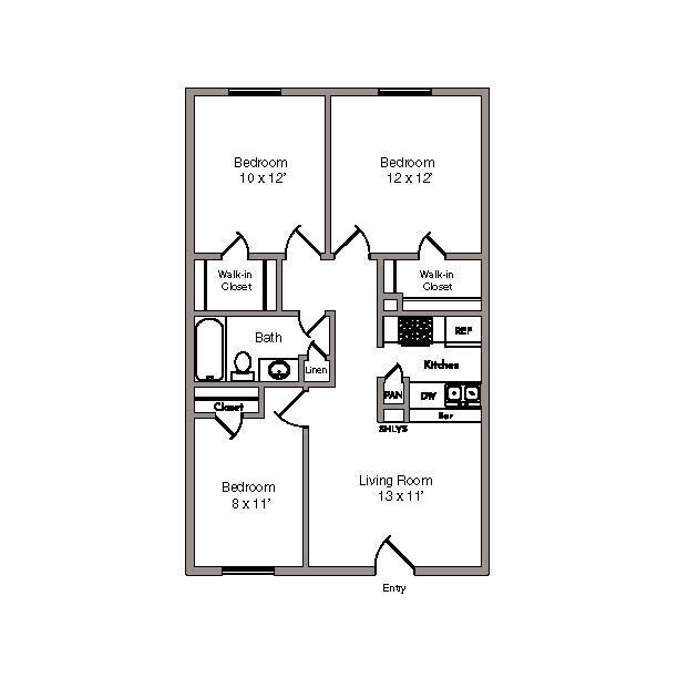 3 Beds • 1 Bath 256 floor plan